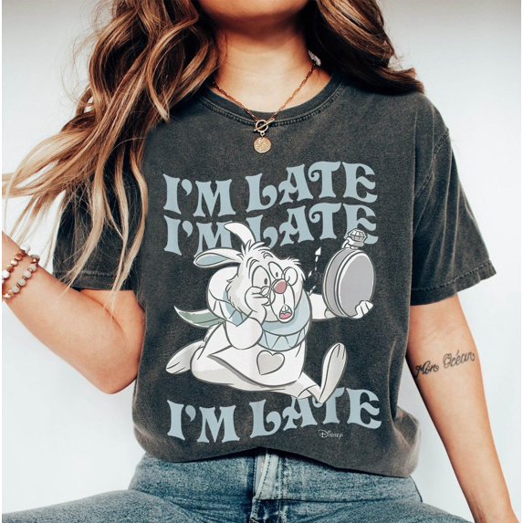 Vintage Disney Alice In Wonderland Comfort Colors Shirt, I'M Late White Rabbit T-shirt, Princess Alice Tee, Birthday Gift Shirts, Disneyland Family Trip, Yam Color, Size S