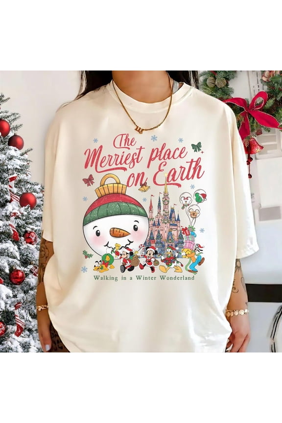 Vintage Disney Epcot Christmas Shirt, The Merriest Place On Earth - Walking In A Winter Wonderland Tee