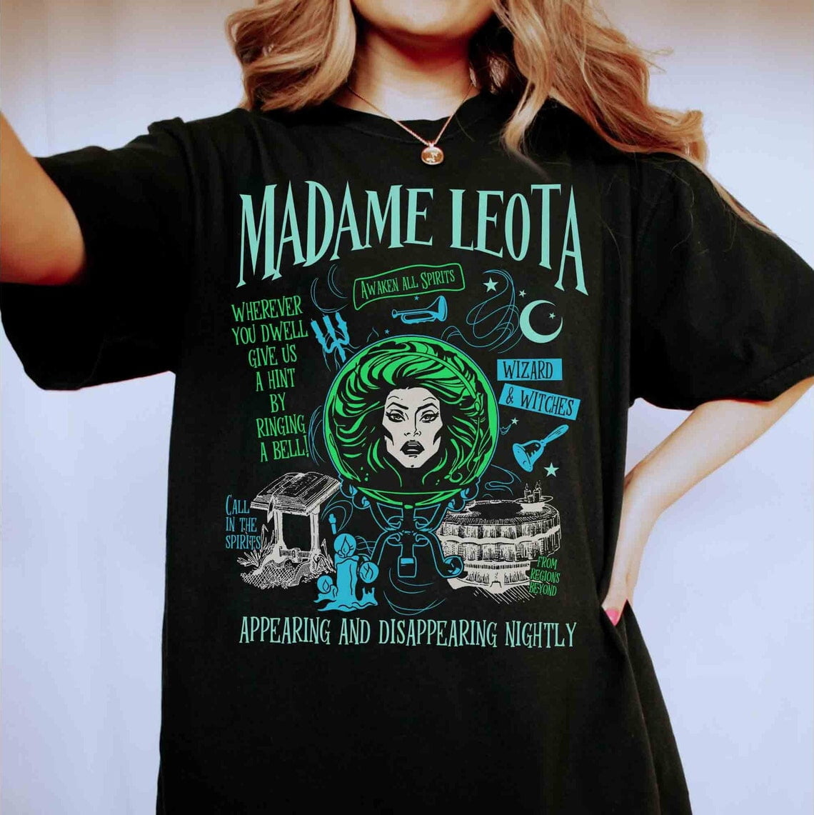 Vintage Disney Madame Leota Poster TShirt, Haunted Mansion Stretching