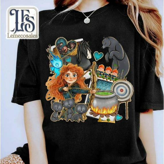 Vintage Disney Merida T-Shirt, Merida Brave, Disney Birthday Girl Matching Trip, Magic Kingdom, Princess Brave Tee,Black Color,Size L
