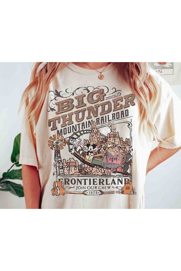 Vintage Disney Mickey And Friends Big Thunder Mountain Railroad Comfort Colors Shirt, The Wildest Ride In The Wilderness T-shirt, Wdw Magic Kingdom Tee,Ivory color,size S
