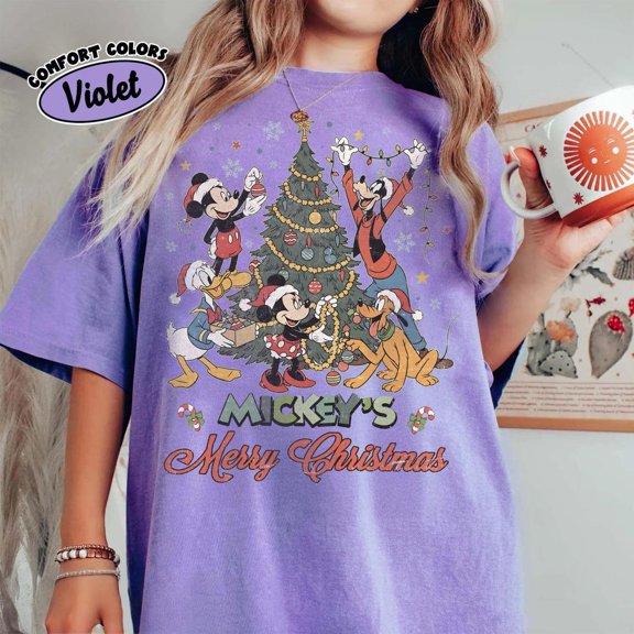 Vintage Disney Mickey's Merry Xmas Comfort Color Shirt, Disneyland Christmas Shirts, Christmas Disney Trip 2025 Tee,Violet Color,Size L