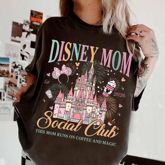 Vintage Disney Mom Social Club shirt, This Mom runs on Coffee & Magic Magical Mom shirt,WDW Disneyland trip Gift for Mother Tee,Mother's Day