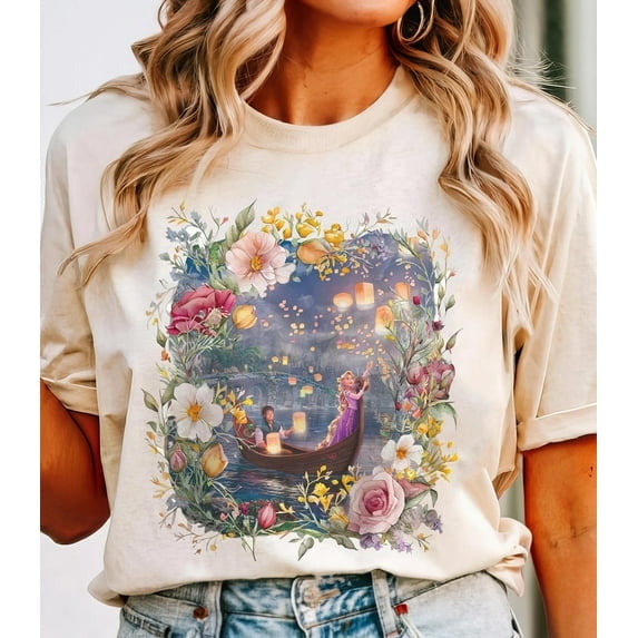 Vintage Disney Tangled Rapunzel Floral Shirt, Disney Princess Rapunzel Flynn Rider T-shirt, Lost Princess Tee, Magic Kingdom, Disney Trip