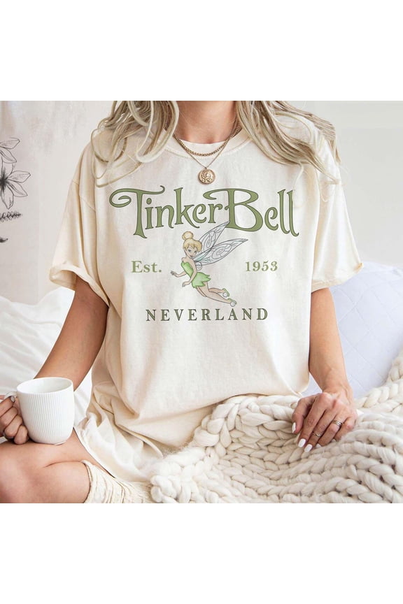 Vintage Disney Tinker Bell Comfort Colors T-Shirt, Tinkerbell 1953 Neverland, Peter Pan, Fairy Magical, Disneyworld Shirt,Ivory color,size 2XL