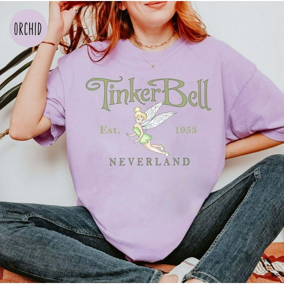 Vintage Disney Tinker Bell Comfort Colors T-Shirt, Tinkerbell 1953 Neverland, Peter Pan, Fairy Magical, Disneyworld Shirt,Orchid color,size XL