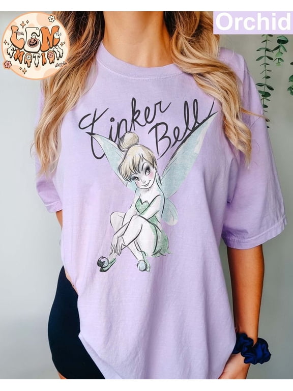Vintage Disney Tinker Bell Comfort Colors T-Shirt, Tinkerbell 1953 Neverland Shirt, Peter Pan, Fairy Magical, Disneyworld, Orchid Color, Size L