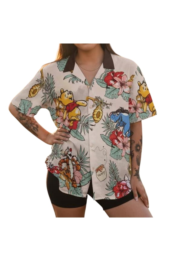 Vintage Disney Winnie The Pooh Floral Hawaii Shirt, Pooh And Friends Floral Hawaiian , Disneyland Family T-shirt, Pooh Piglet Eeyore Tigger