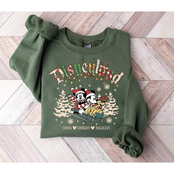 Vintage Disneyland Christmas Sweatshirt, Mickey and Friends Christmas Sweatshirt, Disneyland Sweatshirt,Military Green Color,Size XL