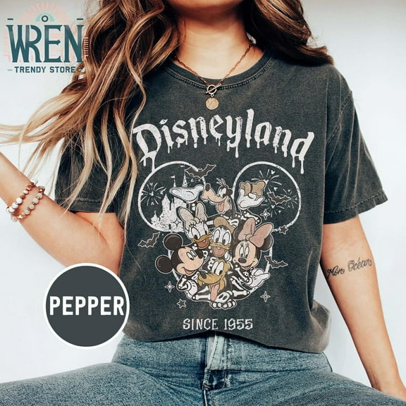 Vintage Disneyland Halloween Comfort Colors Shirt, Retro Mickey And Friends Skeleton T-Shirt, Disney Skeleton Shirt, 2024 Halloween Matching Family Shirts