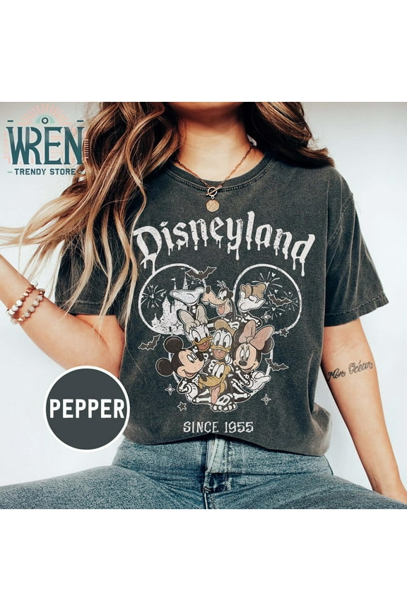 Vintage Disneyland Halloween Comfort Colors Shirt, Retro Mickey And Friends Skeleton T-Shirt, Disney Skeleton Shirt, 2024 Halloween Matching Family Shirts