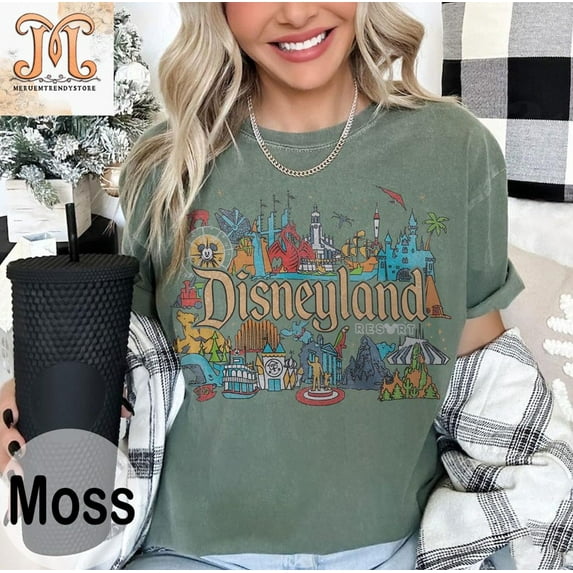 Vintage Disneyland Resort Comfort Colors T-Shirt, Retro Disneyland Parks, Magic Kingdom Shirt, Disneyworld, Disney Family,Moss color,size 2XL