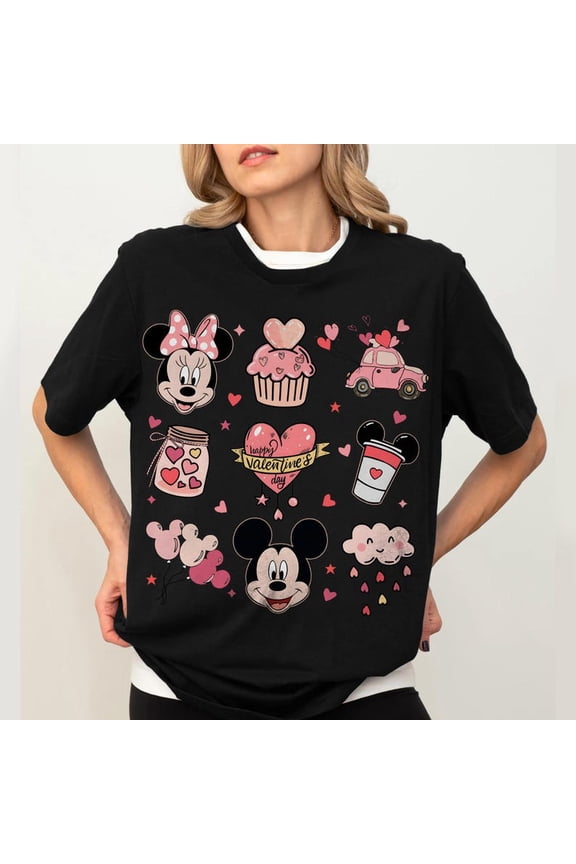 Vintage Disneyworld Mickey Minnie Valentine Day Disneyland Couple Honeymoon Lover T-Shirt All size S-3XL