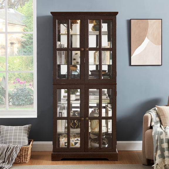 Vintage Display Cabinet with Cherry Finish and Adjustable Glass Shelves / Ideal for Home Decor