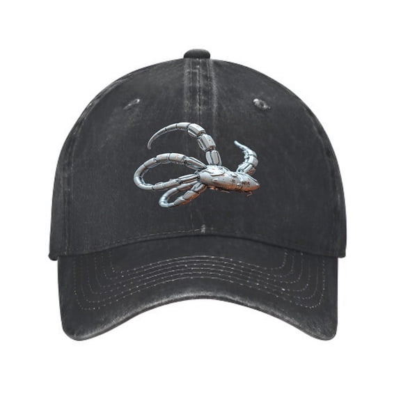 Vintage Distressed Baseball Cap for Men & Women - Curved Brim Octopus Silver - Gray & Orange Highlights
