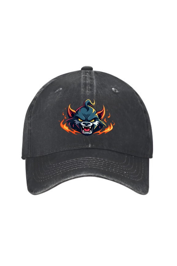 Vintage Distressed Baseball Cap for Men & Women - Fierce Wolf Head Graphic with Flames Dad Hat