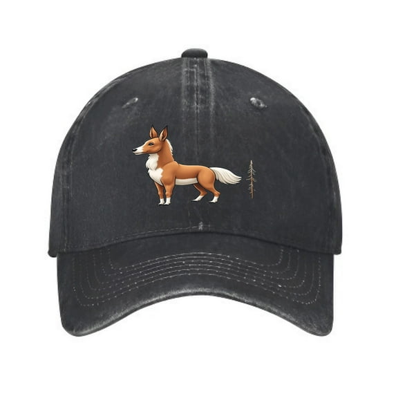 Vintage Distressed Baseball Cap with Cartoon Brown Dog & Pine Tree Design - Golf Dad Hat for Men & Women