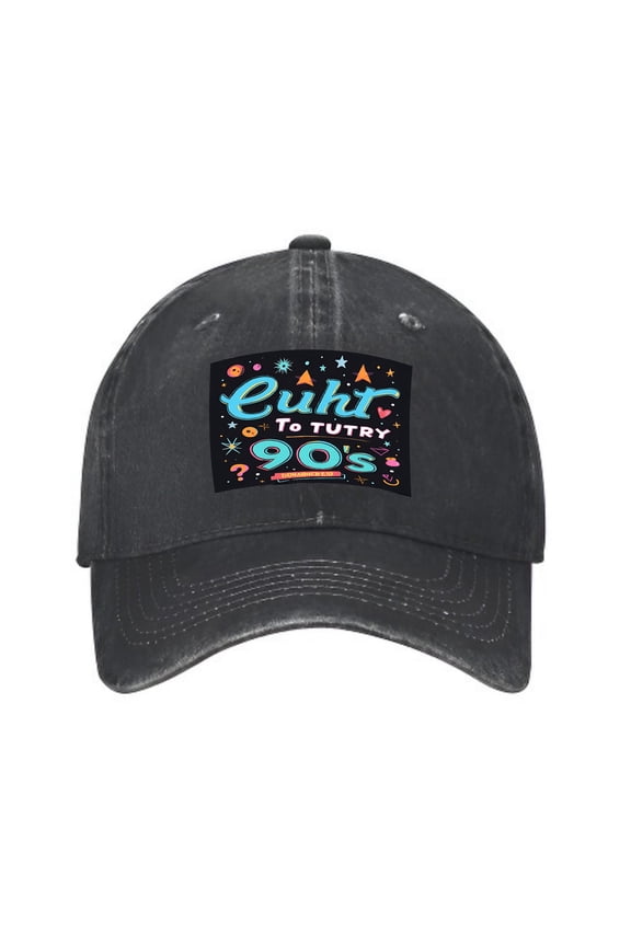 Vintage Distressed Baseball Cap with Colorful 90s Patch - Fun Geometric Shapes & Bright Text for Men & Women - Stylish Golf Dad Hat