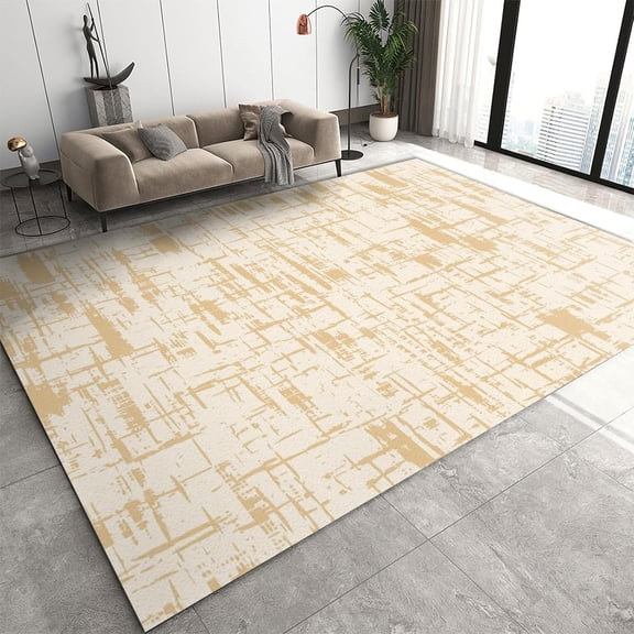 Vintage Distressed Beige Texture Area Rug Abstract Geometric Pattern Indoor Carpet, Non Slip Easy Care Washable Rugs for Bedroom Dining Room Home Office 2x3ft