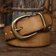 thumbnail image 1 of Vintage Distressed Brown Leather Belt with Golden-Tone Buckle - Unisex Adjustable Strap, Durable & Stylish for Men & Women, Perfect for Casual Attire, Parties, 1 of 13