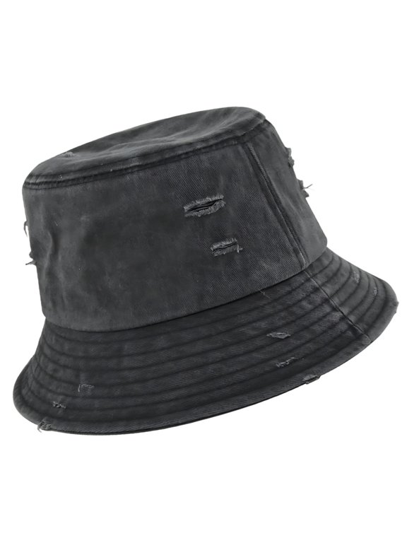 Vintage Distressed Bucket Hat, Cotton Sun Hat for Women Men, Unisex Ripped Design, Foldable Headwear