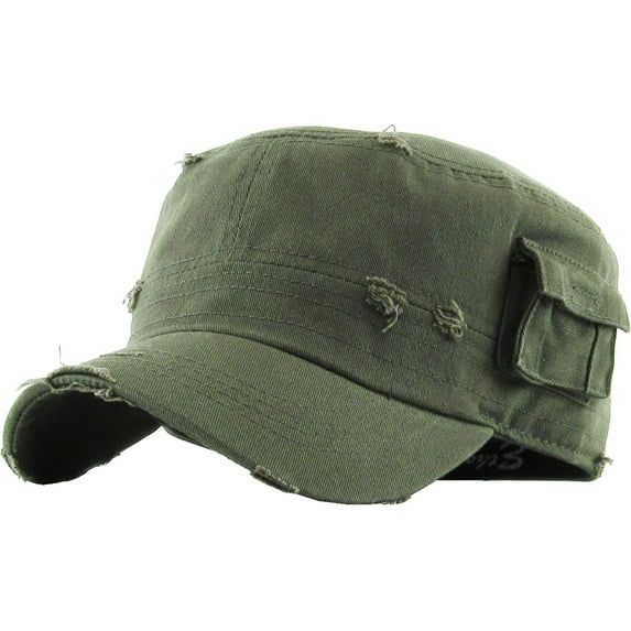 Vintage Distressed Cadet Army Military Fitted Botton Cap Basic Everyday Castro Radar Hat