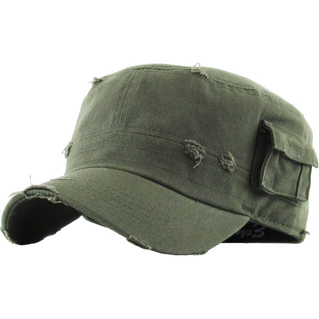 Vintage Distressed Cadet Army Military Fitted Botton Cap Basic Everyday Castro Radar Hat