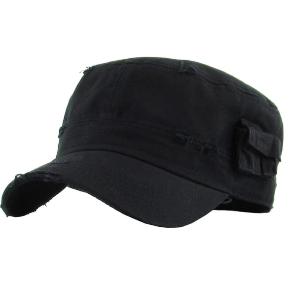 Vintage Distressed Cadet Army Military Fitted Botton Cap Basic Everyday Castro Radar Hat