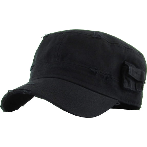 Vintage Distressed Cadet Army Military Fitted Botton Cap Basic Everyday Castro Radar Hat