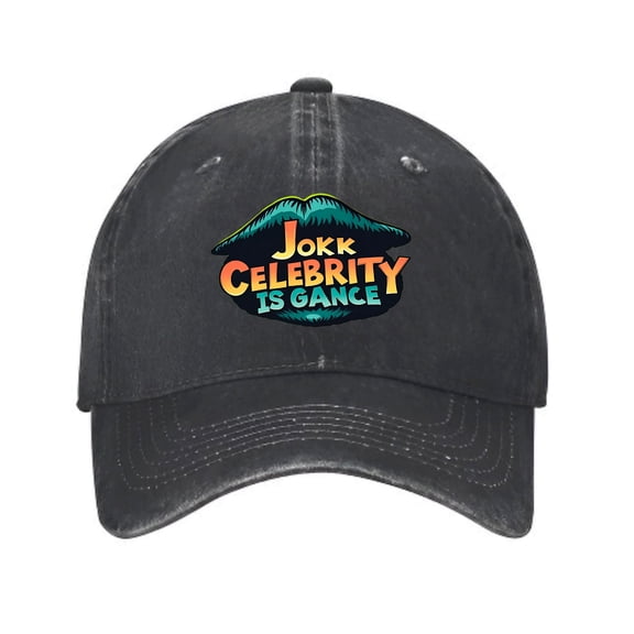 Vintage Distressed Cotton Baseball Cap - Black with Colorful Green Lips Graphic & ' Joke Celebrity IS GANCE ' Text - Adjustable Dad Hat for Men & Women