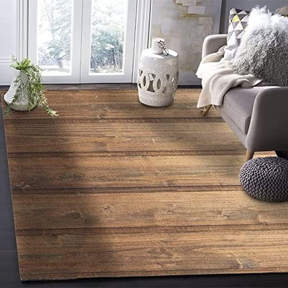 Vintage Distressed Dark Brown Wood Grain Area Rug, Rustic Wooden Planks Brown Wooden Planks Rug, Washable Breathable Durable Carpet For Sofa Living Room Bedroom Home Decor 5 x 6ft