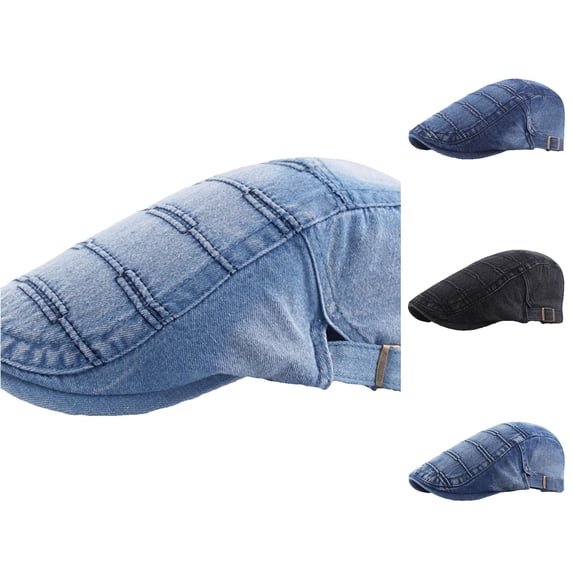 Vintage Distressed Denim Flat Cap Classic Sew‑Up Hat Adjustable Strap Lightweight Daily Driving Travel Beret Hat