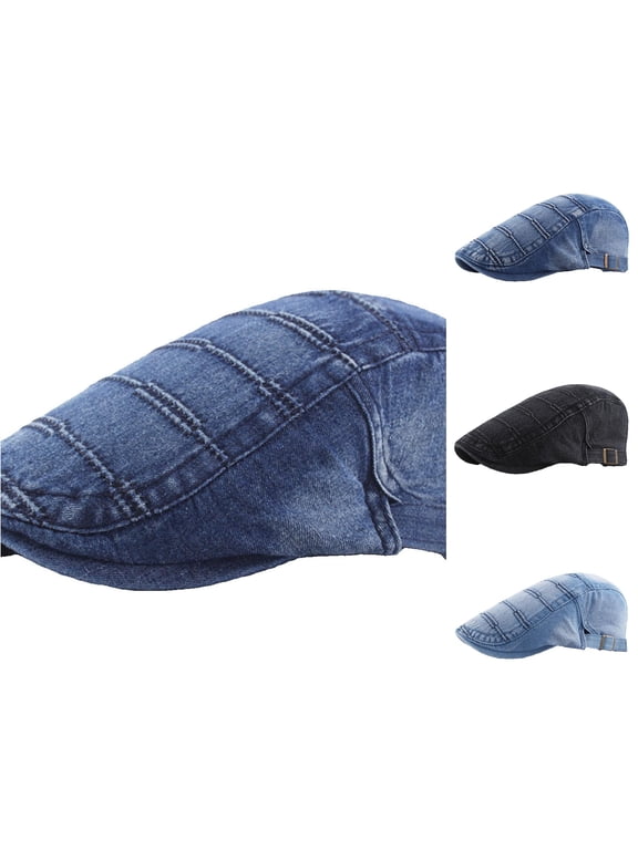 Vintage Distressed Denim Flat Cap Classic Sew‑Up Hat Adjustable Strap Lightweight Daily Driving Travel Beret Hat