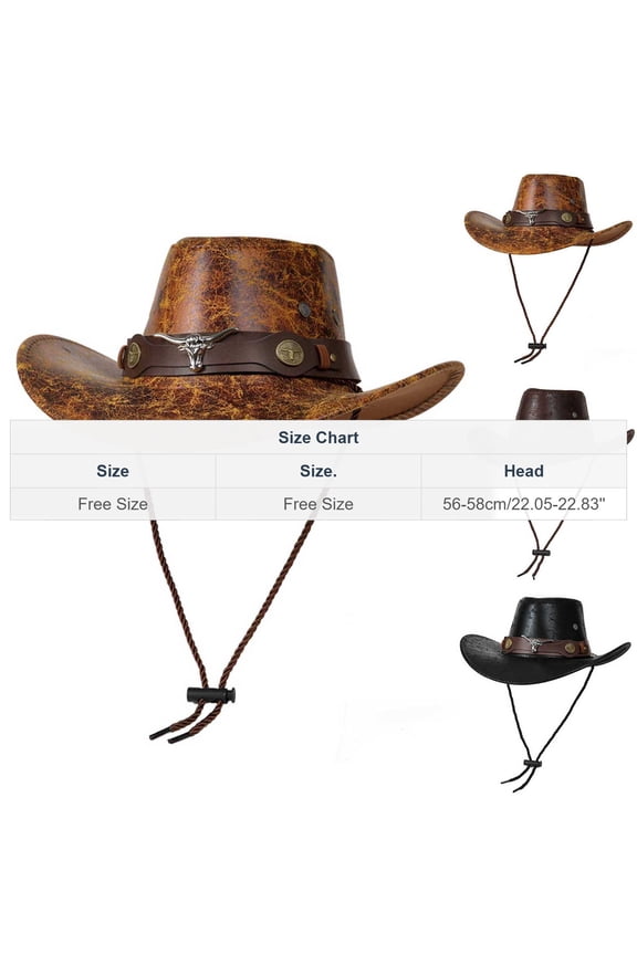 Vintage Distressed Faux Faux Leather Western Cowboy Hat for Men Women with Skull Concho Hat Band Brown,Size M