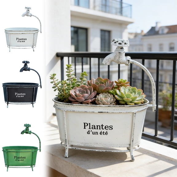 Vintage Distressed Galvanized Iron Bathtub Planters Rustic Farmhouse Decorative Flower Pots For Indoor Windowsill Balcony Patio Succ Herb Mini Bloom Display