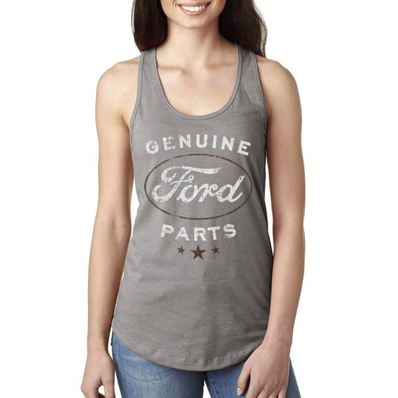 Vintage Distressed Genuine Ford Parts Cars and Trucks Ladies Racerback Tank Top, Heather Grey, X-Large
