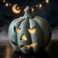 thumbnail image 1 of Vintage Distressed Gray Resin Jack O Lantern Fall Halloween Decor Weathered Textured Pumpkin Light Up Ornament for Mantel Front Porch Covered Indoor Outdoor Decoration, 1 of 6