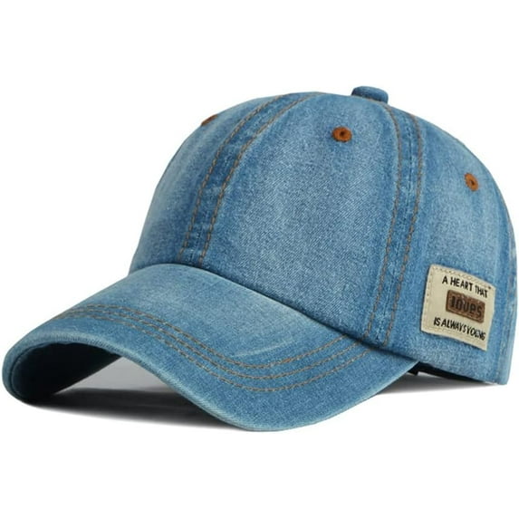 Vintage Distressed Jean Hat, Light Acid Washed Denim, Adjustable Clip for Universal Fit