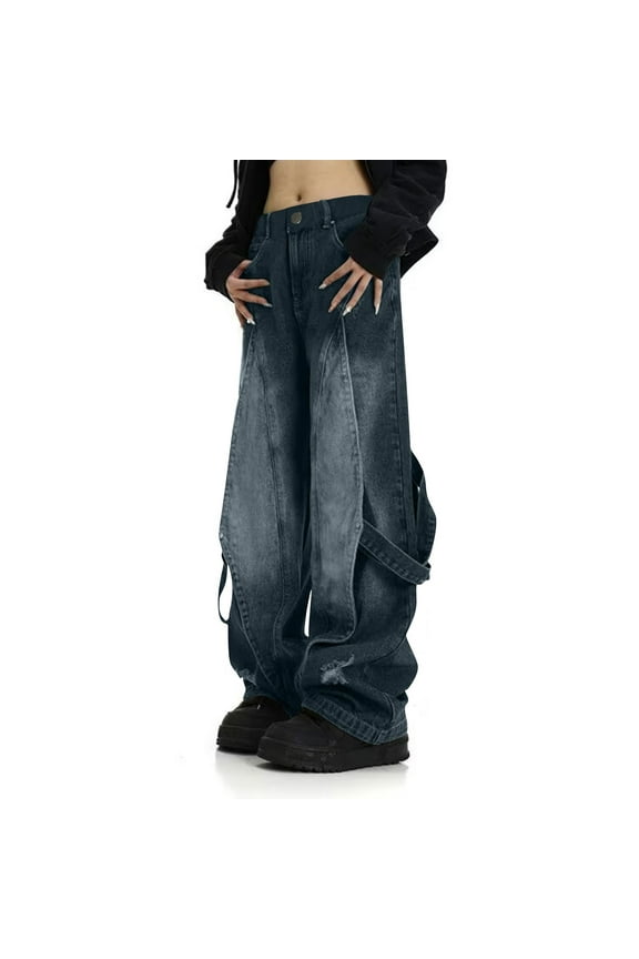 Vintage Distressed Jeans Women Y2k Hip Hop High Waist Boyfriend Denim Pants Patchwork Black Jeans Punk Grunge Clothes