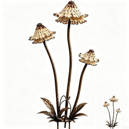 Vintage Distressed Metal Flower Shaped Mushroom Yard Stake, Whimsical Rustic Toadstool Ornament For Lawn Patio Backyard Garden Lover Gift