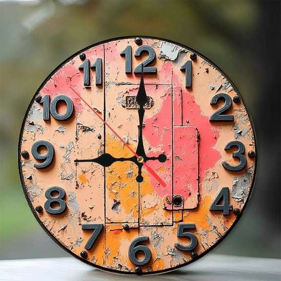 Vintage Distressed Metal Wall Clock 10-Inch Silent Wooden Wall Clock, Battery Operated (AA Batteries Not Included), Artistic Home Decor