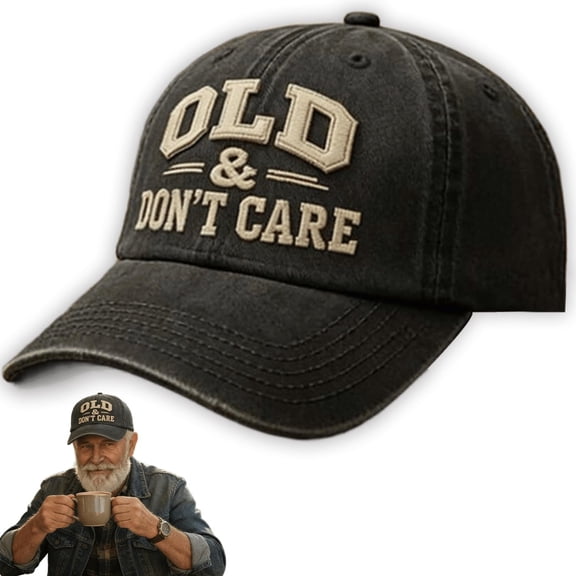 Vintage Distressed Old & Don't Care Cap, Adjustable Retro Unisex Hat - Fun Adjustable Trucker Hats for Men Women