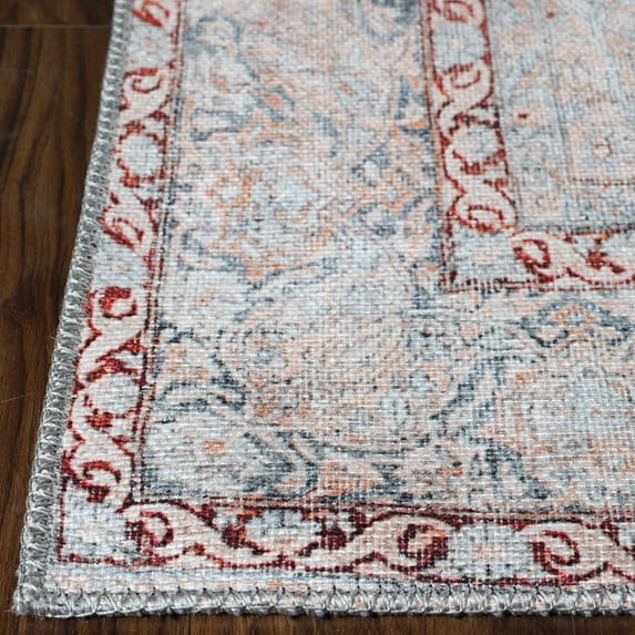 Vintage Distressed Oriental Medallion Polyester Indoor Area Rug, 5'7"X 8'9", Berry Red by Blue Nile Mills
