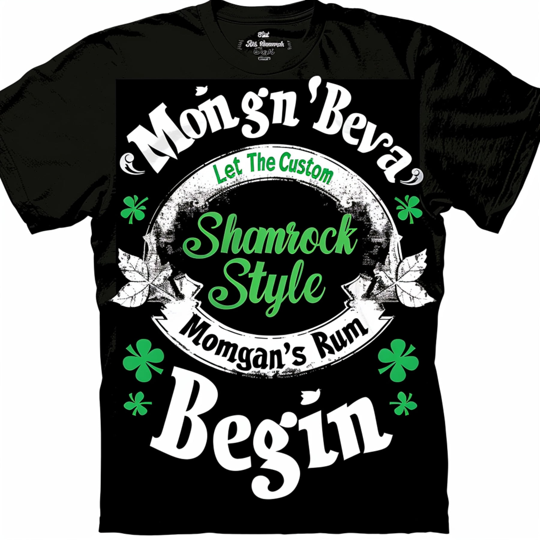 Vintage Distressed Shamrock Design Black TShirt St Patrick's Day Tee