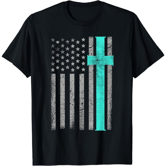 Vintage Distressed USA Flag Cross Christian Faith Gift T-Shirt