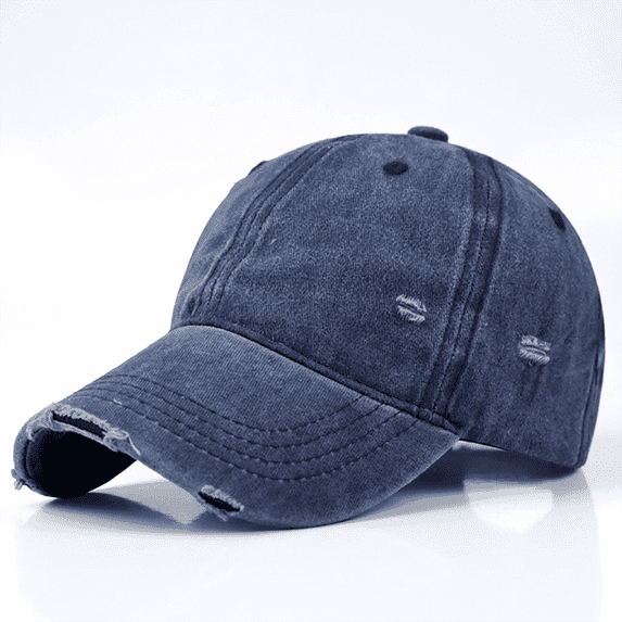 Vintage Distressed Washed Cotton Dad Hat for Men & Women - Adjustable Ripped Baseball Cap, Packable Soft Top Sun Hat for Outdoor, Casual, Travel Navy