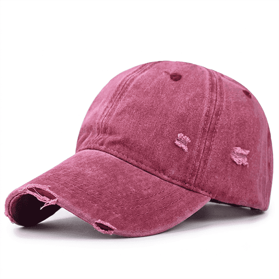 Vintage Distressed Washed Cotton Dad Hat for Men & Women - Adjustable Ripped Baseball Cap, Packable Soft Top Sun Hat for Outdoor, Casual, Travel Wine