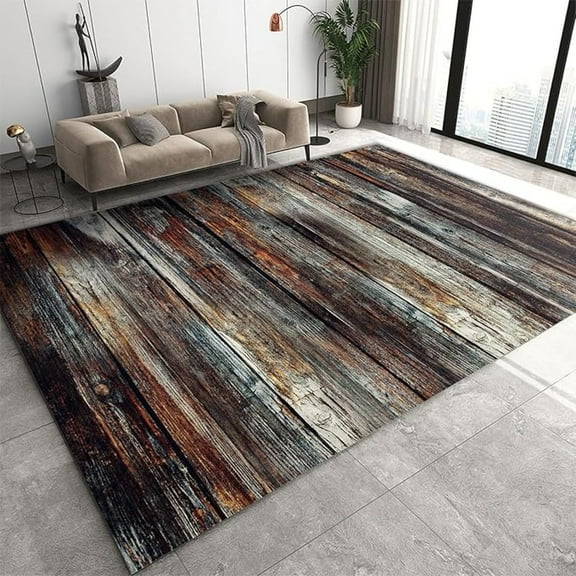 Vintage Distressed Wood Plank Texture Area Rug, Floor Rug Machine Washable Lightweight Portable Breathable Soft Comfortable For Bedroom Living Room Study Entrance 4x6ft