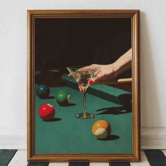 Vintage Dive Bar Martini Pool Lucky 8 Ball Poster, Unframed Canvas 8x10in