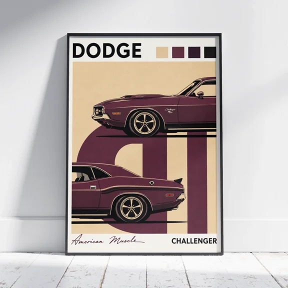 Vintage Dodge Challenger Poster Muscle Car Wall Art Garage Decor Print Gift Room Home Decor Office Wall Art